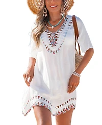 Cupshe Women's Vibrant Thread White Cover-Up Mini Beach Dress
