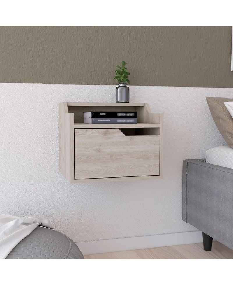 Modern Floating Nightstand with One Drawer – Faux Wood Design