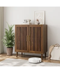 Farmhouse Buffet Cabinet with Louvered Doors - Walnut