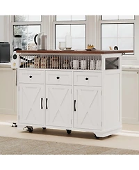 Farmhouse Kitchen Island Cart with Drop Leaf & Wheels