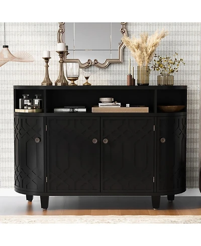 Curved Wood Storage Cabinet - 4 Doors