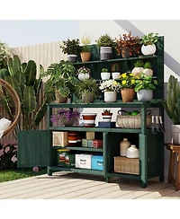 Forest Potting Bench with Hutch