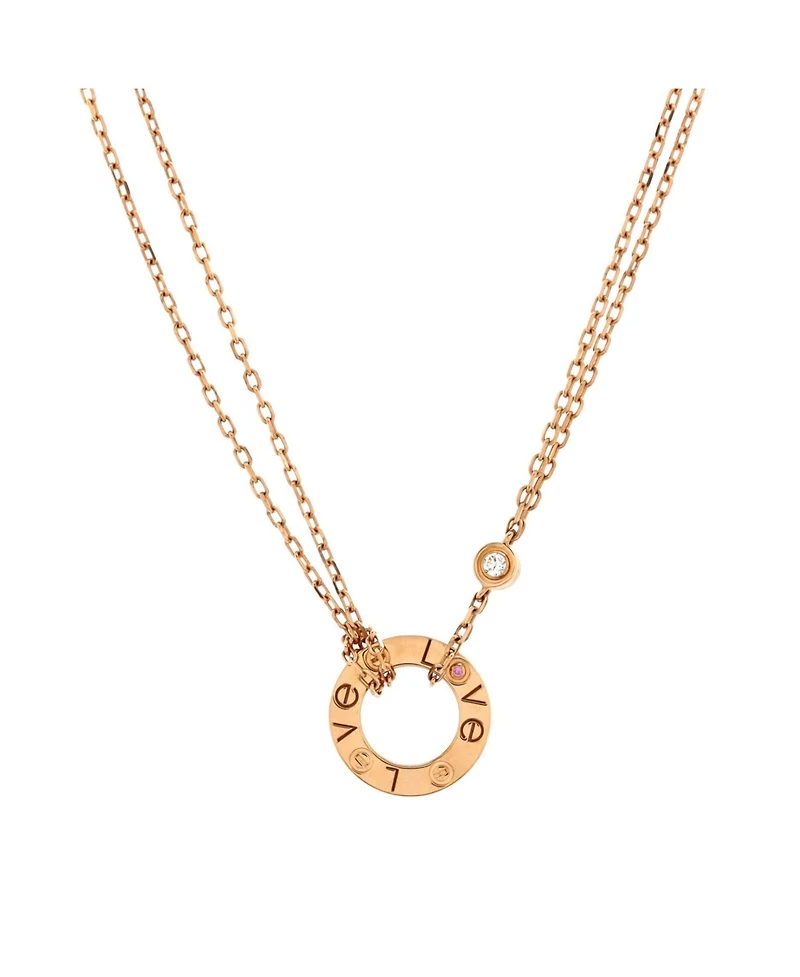Pre-Owned Cartier 2 Diamonds Love Pendant Necklace 18K Rose Gold with Pink Sapphire and Diamond