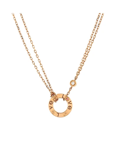 Pre-Owned Cartier 2 Diamonds Love Pendant Necklace 18K Rose Gold with Pink Sapphire and Diamond
