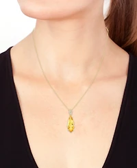 Effy Citrine (4-1/3 ct. t.w.) & Diamond (1/20 ct. t.w.) Pendant Necklace in 14k Yellow Gold, 17" + 1" extender
