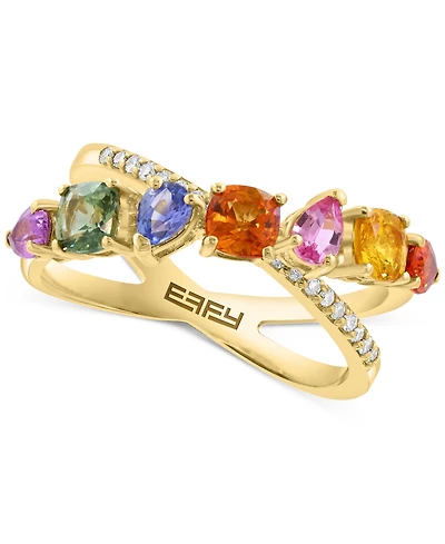 Effy Multi-Sapphire (2 ct. t.w.) & Diamond (1/10 ct. t.w.) Crossover Statement Ring in 14k Yellow Gold
