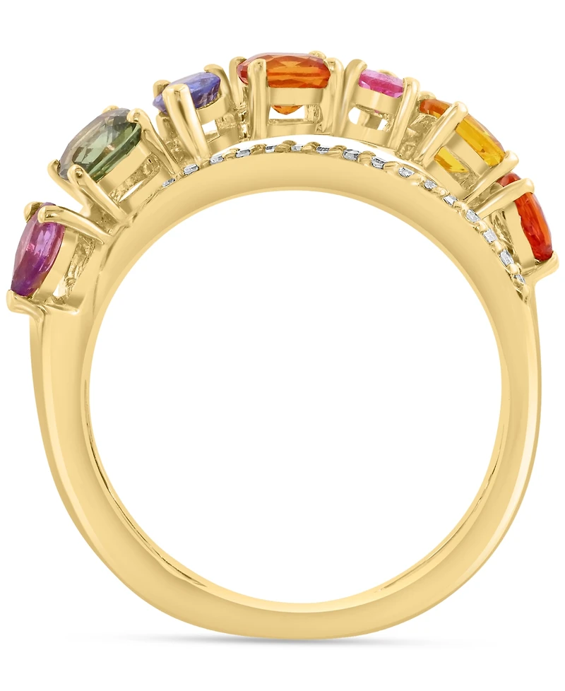 Effy Multi-Sapphire (2 ct. t.w.) & Diamond (1/10 ct. t.w.) Crossover Statement Ring in 14k Yellow Gold