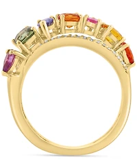 Effy Multi-Sapphire (2 ct. t.w.) & Diamond (1/10 ct. t.w.) Crossover Statement Ring in 14k Yellow Gold