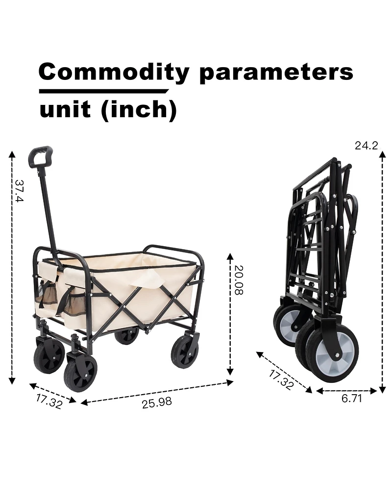 Collapsible Utility Wagon Cart - 225lb Capacity - Cream