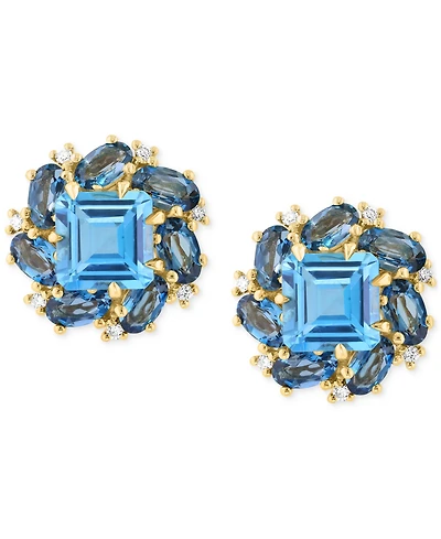 Effy Blue Topaz (3-3/4 ct. t.w.), London Blue Topaz (3-5/8 ct. t.w.) & Diamond (1/10 ct. t.w.) Stud Earrings in 14k Yellow Gold