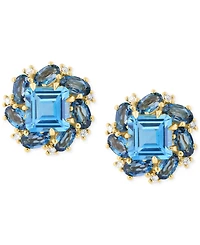 Effy Blue Topaz (3-3/4 ct. t.w.), London Blue Topaz (3-5/8 ct. t.w.) & Diamond (1/10 ct. t.w.) Stud Earrings in 14k Yellow Gold