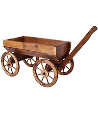 Wood Wagon Flower Planter Pot Stand W/Wheels Home Garden Outdoor Decor