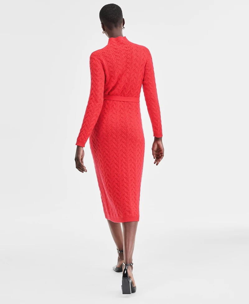 Charter Club Women's 100% Cashmere Cable-Knit Mock Neck Midi Dress, Macy's Exclusive