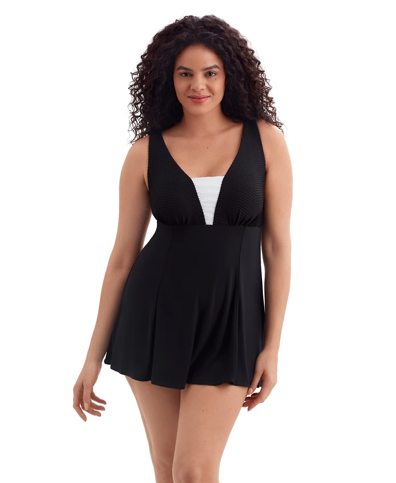 Longitude by Mimi Flamingo Women's Texture Luxe Plunge Swimdress