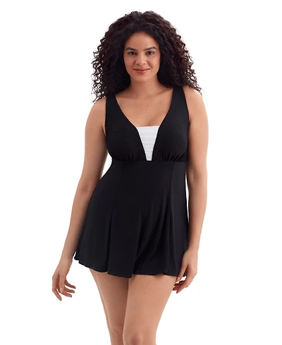 Longitude by Mimi Flamingo Women's Texture Luxe Plunge Swimdress