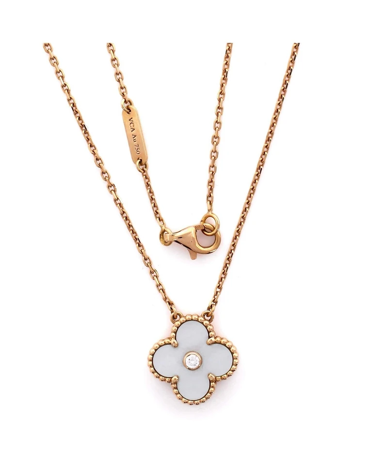 Pre-Owned Van Cleef & Arpels Vintage Alhambra Pendant Necklace 18K Rose Gold and White Mother of Pearl with Diamond