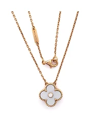 Pre-Owned Van Cleef & Arpels Vintage Alhambra Pendant Necklace 18K Rose Gold and White Mother of Pearl with Diamond