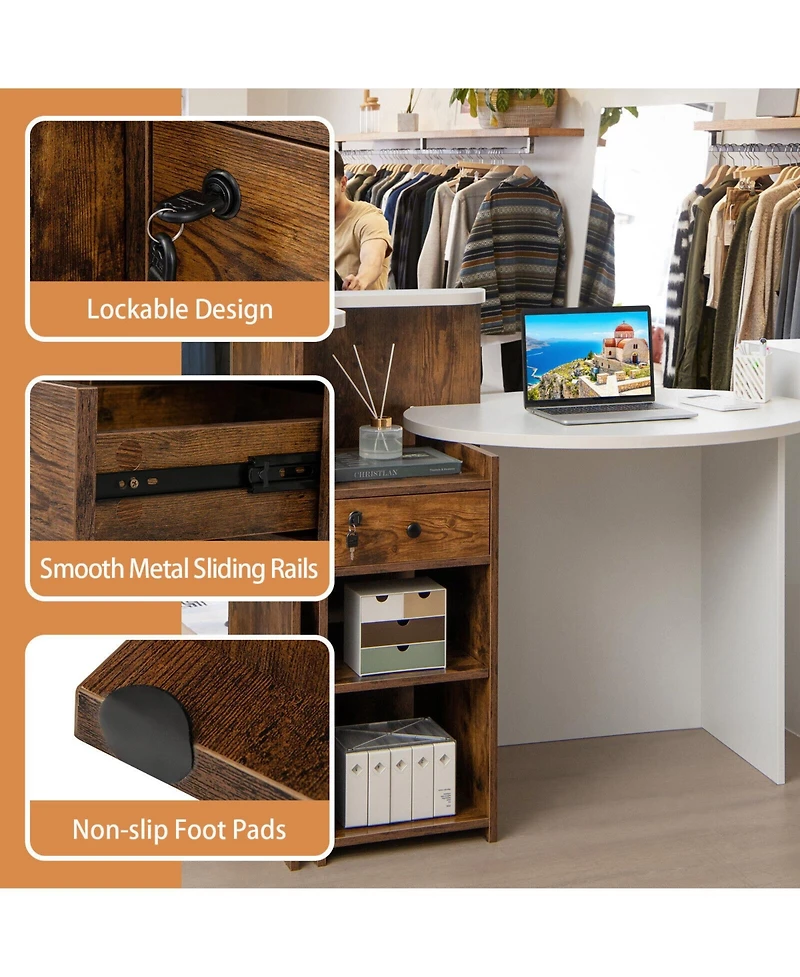 Front Reception Office Desk with Open Shelf and Lockable Drawer