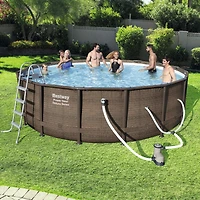 Bestway Power Steel 14' x 42" Above Ground Outdoor Swimming Pool Set with Pump
