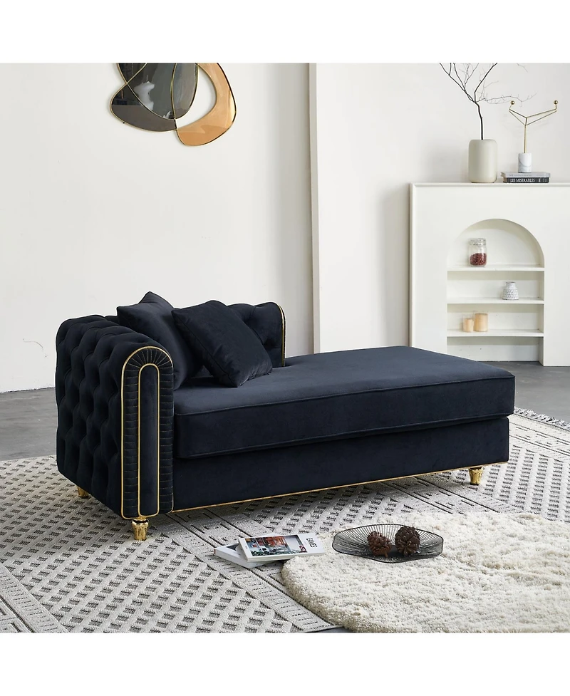 Streamdale Furniture Luxurious Velvet Chaise Lounge | Tufted Back | Toss Pillows