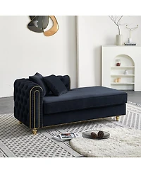 Streamdale Furniture Luxurious Velvet Chaise Lounge | Tufted Back | Toss Pillows