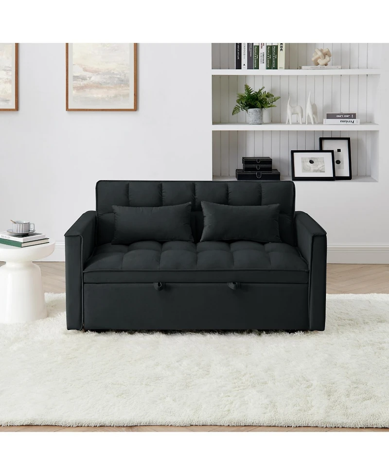 Streamdale 54.33 inch versatile foldable sofa bed in 3 lengths, modern sofa sofa sofa velvet pull-out bed, adjustable back (Black)