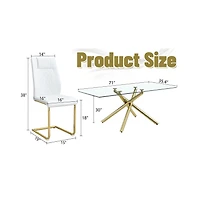 Streamdale Modern Glass Dining Set 6 Chairs, Gold Table & Chair Legs