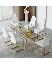 Streamdale Modern Glass Dining Set 6 Chairs, Gold Table & Chair Legs