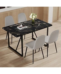 Streamdale Modern Marble Mdf Dining Set 55"x31.4" with 4 Light Gray Linen Chairs