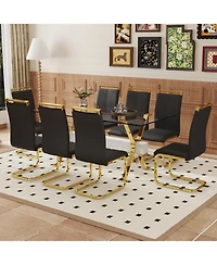 Streamdale Elegant Glass Dining Set with 8 Pu Chairs (71"x35.4")