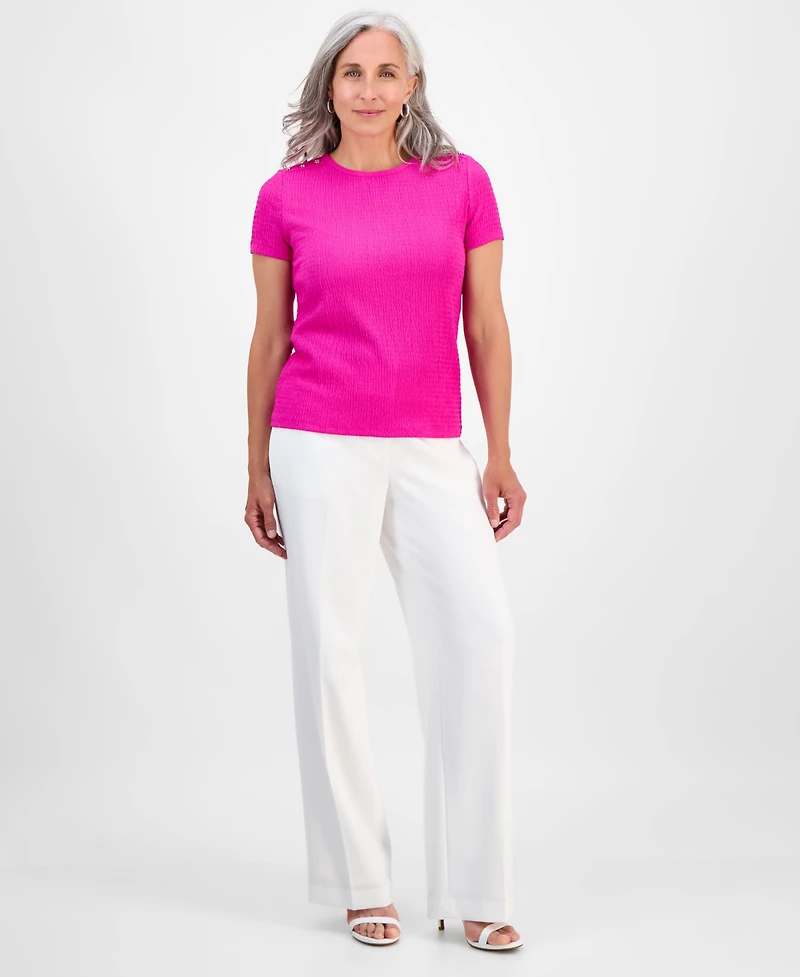 Jones New York Petite Crinkle Bubble-Knit Short-Sleeve Top