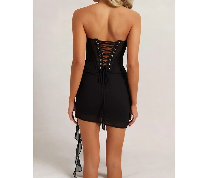 Heiress Beverly Hills Women's Chiffon Mesh Corset Flower Drape Mini Dress
