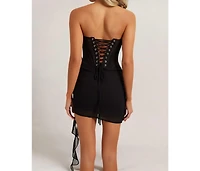 Heiress Beverly Hills Women's Chiffon Mesh Corset Flower Drape Mini Dress