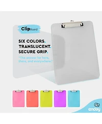 Plastic Clipboard Standard Pink, Translucent Low Profile Clip Board, Hangable Clipboard, 12.7” x 9”, Holds 100 Sheets, 1 Pc