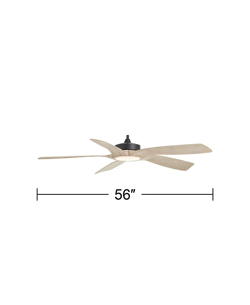 Casa Vieja 56" Mach 5 Indoor Outdoor Ceiling Fan 5 Blade Led Light Remote Control Matte Black Finish Distressed White Oak Blades Damp Rated