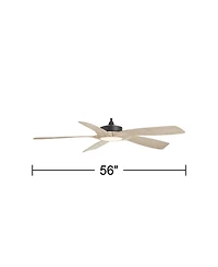 Casa Vieja 56" Mach 5 Indoor Outdoor Ceiling Fan 5 Blade Led Light Remote Control Matte Black Finish Distressed White Oak Blades Damp Rated