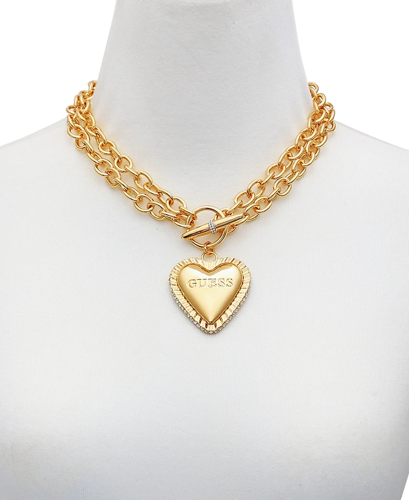 Guess Gold-Tone Heart Double Chain 18" Pendant Necklace