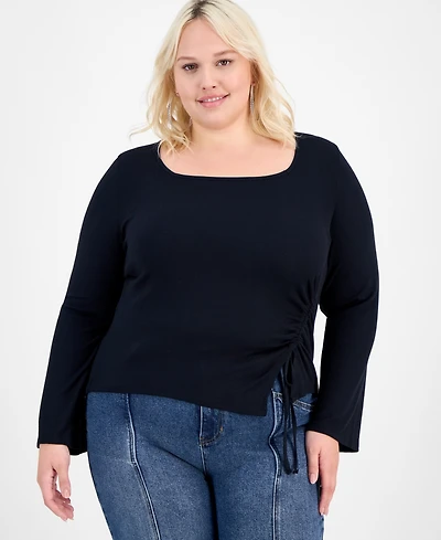 Full Circle Trends Trendy Plus Ruched Asymmetric-Hem Square-Neck Top