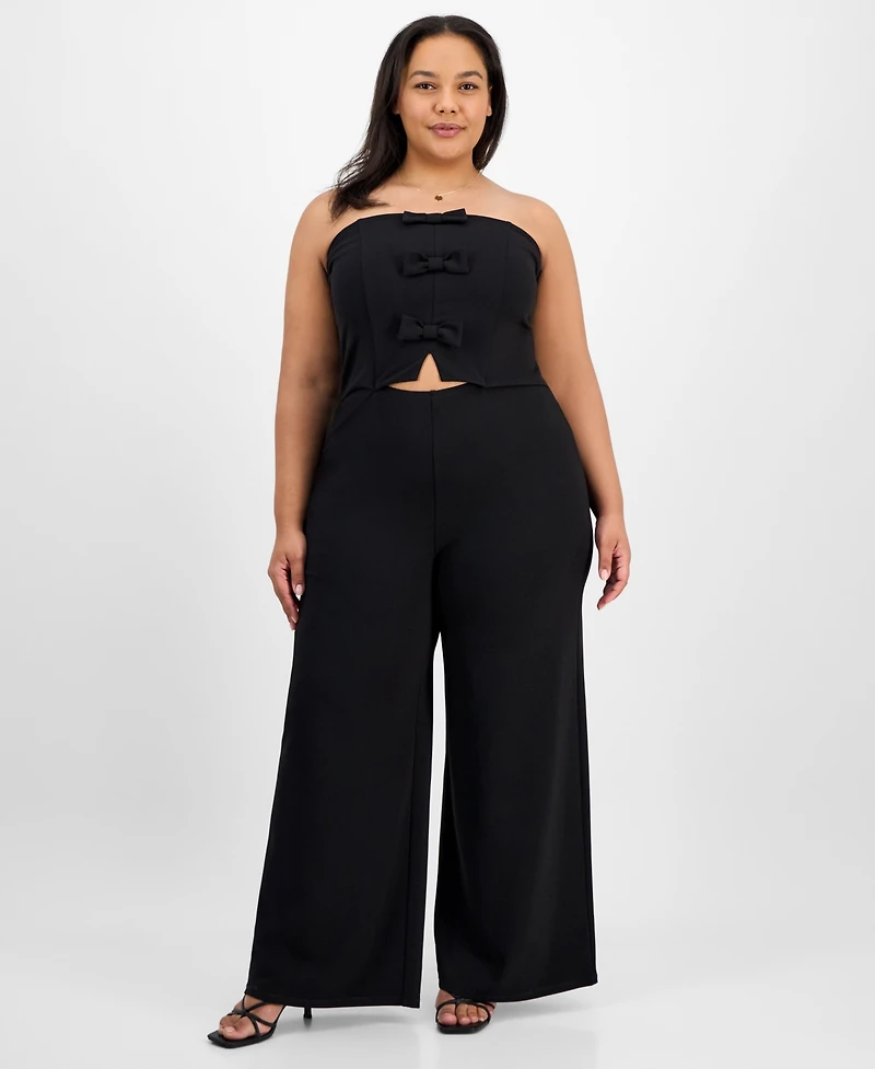 Madden Girl Trendy Plus Size Waist-Cutout Bow-Trim Jumpsuit