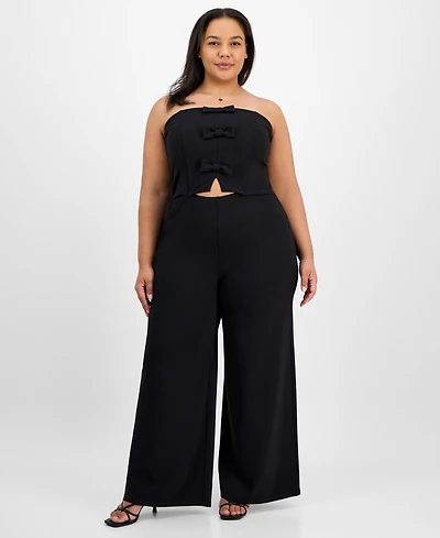 Madden Girl Trendy Plus Size Waist-Cutout Bow-Trim Jumpsuit