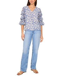 Vince Camuto Women's Printed V-Neck Lantern-Sleeve Top