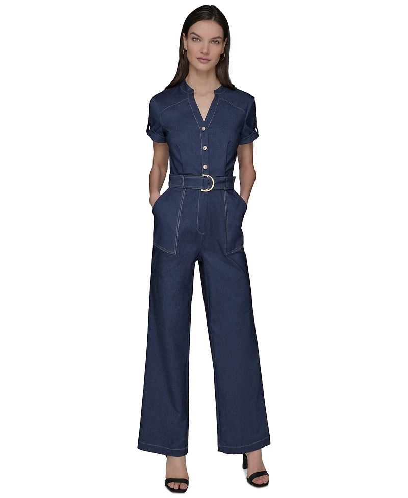 Karl Lagerfeld Paris Women's V-neck Denim Millennium Jumpsuit