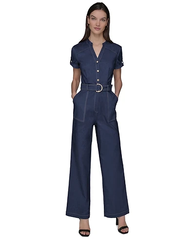 Karl Lagerfeld Paris Women's V-neck Denim Millennium Jumpsuit