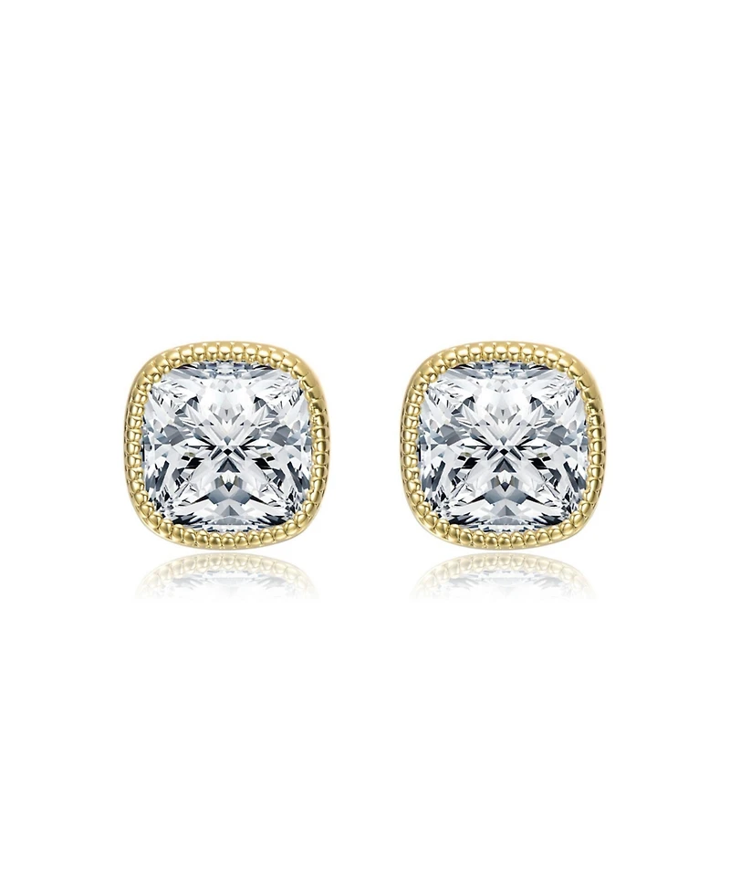 Square Bezel Set Clear Cubic Zirconia Stud Earrings