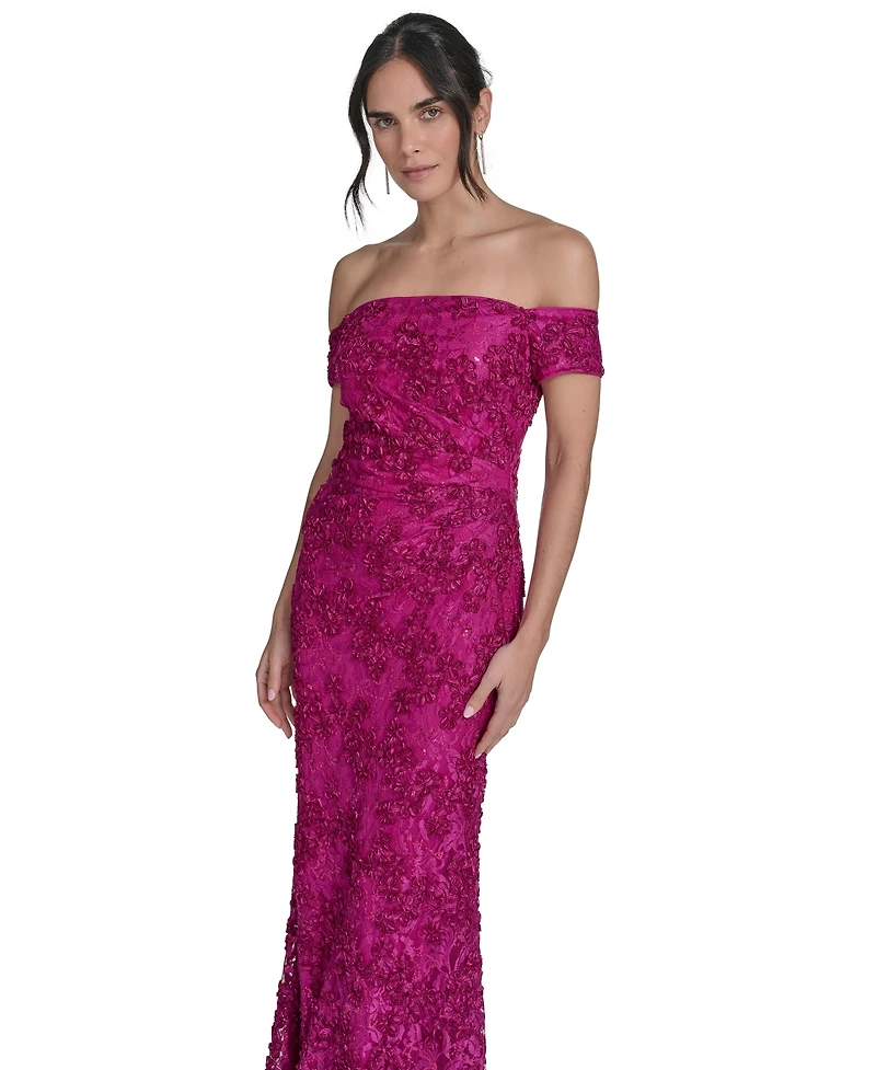 Jessica Howard Petite Soutache Floral Lace Off-the-shoulder Gown