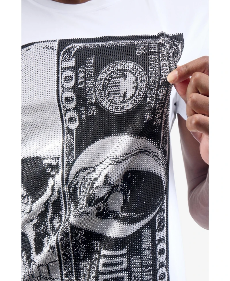 heads or tails Men's Skull And Money Rhinestone Crew T-Shirt