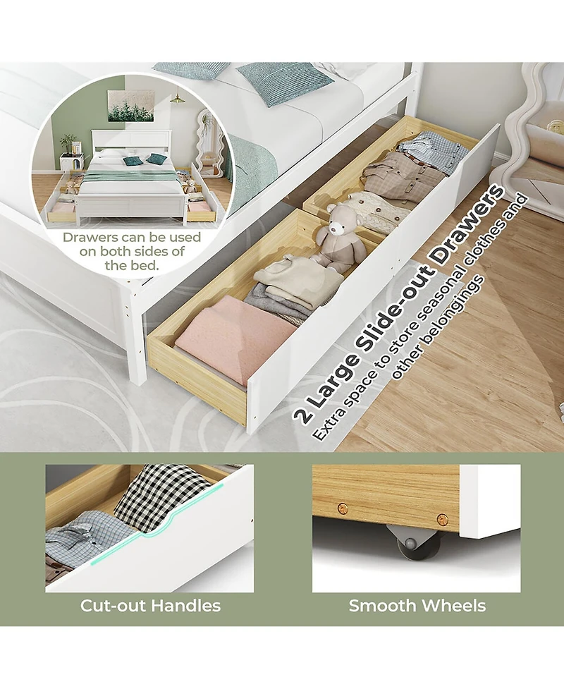 Df, Engineered WoodGymax Full Size Wooden Bed Frame w/ 2 Storage Drawers & Under-bed Storage