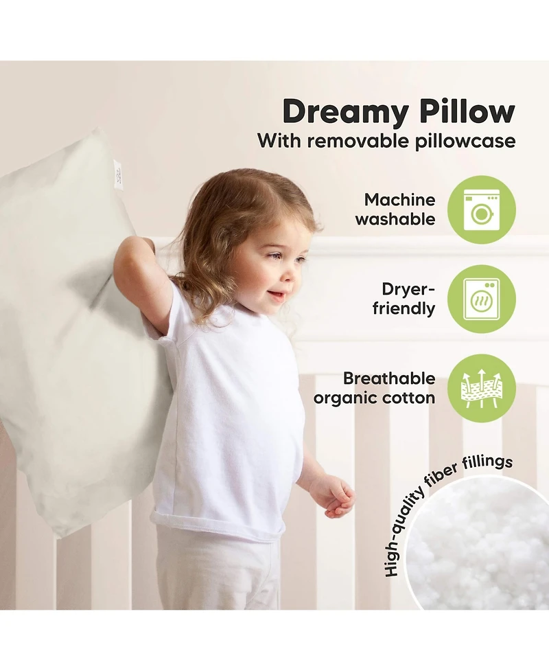 Jumbo Toddler Pillow with Pillowcase, 14X20 Soft Organic Pillows for Sleeping, Kids Travel