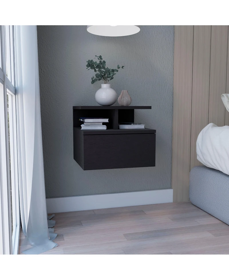 Minimalist Floating Faux Wood Nightstand with Storage Drawer