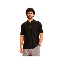 Campus Sutra Men's Onyx Black Seamless Cuboid Polo T-Shirt